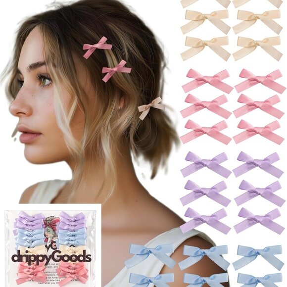 24 PCS Fabric Hair Bow Clips Small Pastel Pink Blue Purple Cream for Women Girls main image 6
